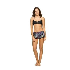 $72 Pilyq Plume Purple Black Satin Pom Pom Swim Cover Up Shorts XS S NWT
